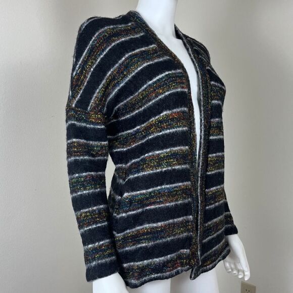 Modcloth Women Size M Blue Eyelash Stripped Open Front Pullover Cardigan Sweater - Picture 12 of 14